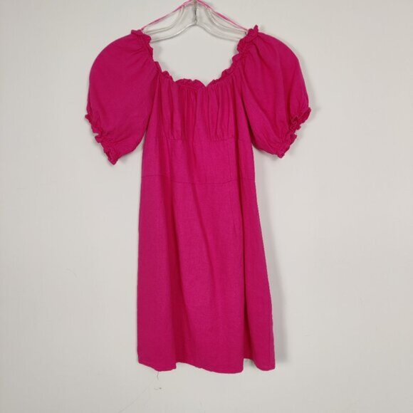 Dynamite Women's Dress Size L Pink Linen Rayon Barbiecore Summer Beach Stylish - Picture 3 of 9